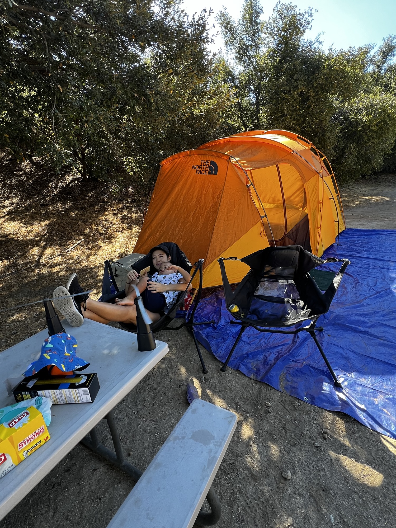 Camping in Southern California - orange tent and picnic