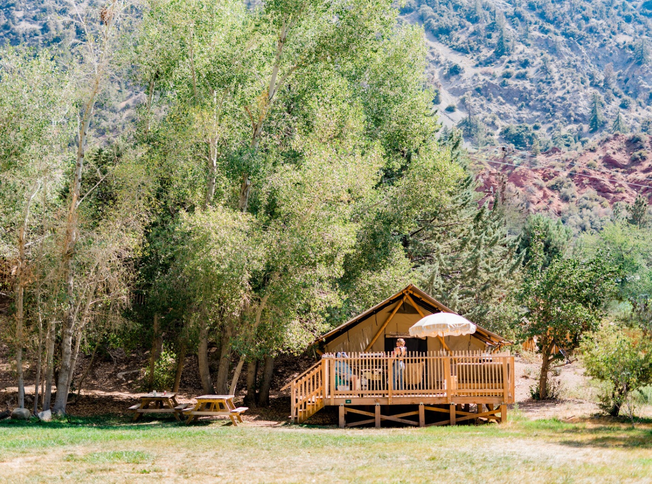 Huttopia Paradise Springs glamping tent in the San Gabriel Mountains