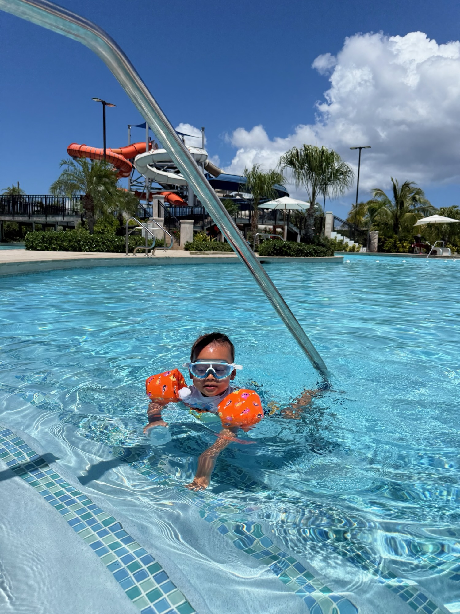 Child splashing at Aurora Resort waterpark in Anguilla